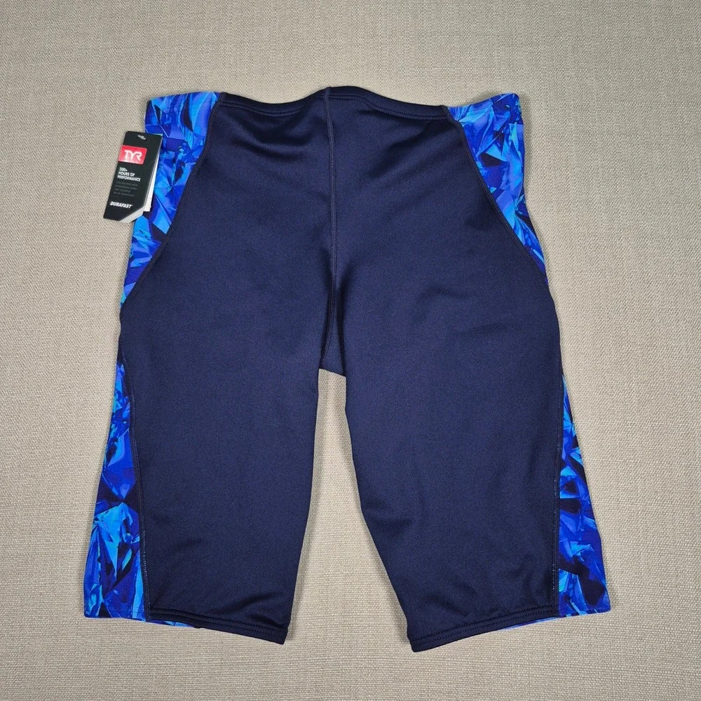 TYR Mens Durafast Jammer Swimsuit Blue Geometric Print Size 36 L New With Tags